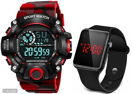 hala - (Combo) RED-SSA_Military-1) Premium Looks Sports Multi-Function Sports Cool Style Digital Watch - For Boys VKRDGC810