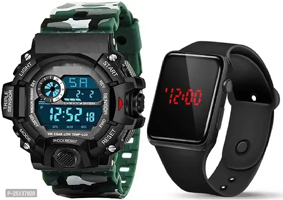 Hala - (LED-G90-GREEN-SQUARE) Watch With Square LED Shockproof Multi-Functional Automatic Green Color Strap Waterproof Digital Sports Watch for Mens Kids Watch for Boys Watch for Men PACK OF 2