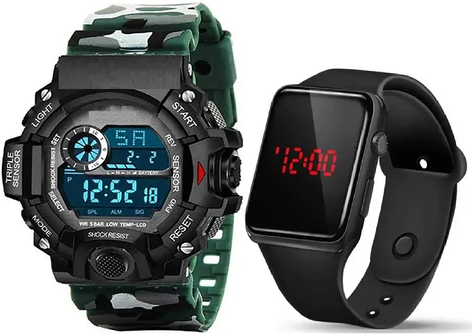 Hala - (LED-G90-GREEN-SQUARE) Watch With Square LED Shockproof Multi-Functional Automatic Color Strap Waterproof Digital Sports Watch for Mens Kids Watch for Boys Watch for Men PACK OF 2