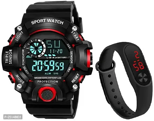 hala - ((Combo) M2 SSA RED) Multi-Function Stylish Sports PU Strap Amazing Look Cool Style Digital Watch - For Boys VKRDGC810-thumb0