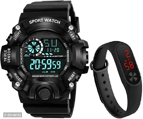 hala - ((Combo) M2 SSA BLACK) Multi-Function Stylish Sports PU Strap Amazing Look Cool Style Digital Watch Digital Watch - For Boys VKRDGC810