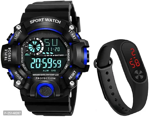 hala - ((Combo) M2 SSA BLUE) Multi-Function Stylish Sports PU Strap Amazing Look Cool Style Digital Watch Digital Watch - For Boys VKRDGC810-BLUE