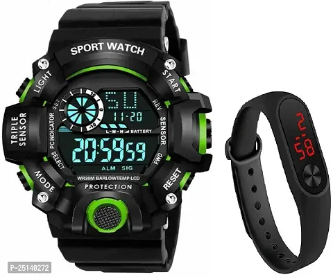 hala - ((Combo) M2 SSA GREEN) Multi-Function Stylish Sports PU Strap Amazing Look Cool Style Digital Watch - For Boys VKRDGC810