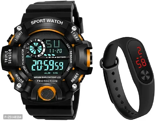 hala - ((Combo) M2 SSA ORANGE) Multi-Function Stylish Sports PU Strap Amazing Look Cool Style Digital Watch - For Boys VKRDGC810