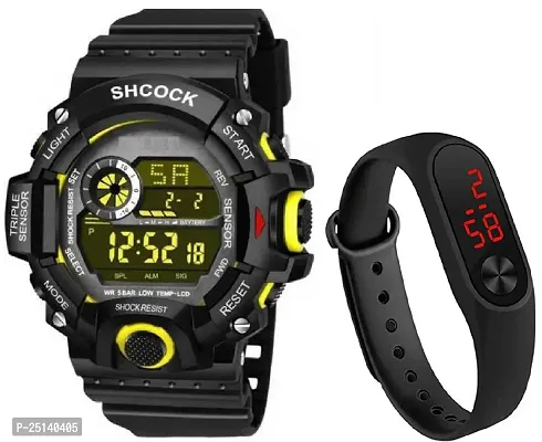 hala - ((Combo) M2 SSA YELLOW) Multi-Function Stylish Sports PU Strap Amazing Look Cool Style Digital Watch - For Boys VKRDGC810