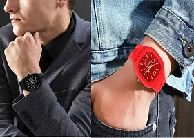 hala - ((Black + Red) Miller) Combo of 2  Watch Special Summer Collection Square Dial with Silicone Strap Analog Watch - For Men-thumb1