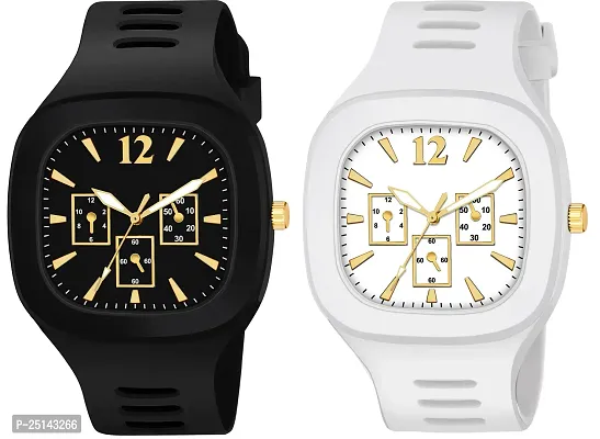 hala - ((Black + White) Miller)  Combo of 2  Watch Special Summer Collection Square Dial with Silicone Strap Analog Watch - For Men