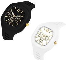 hala - ((Black + White) Miller)  Combo of 2  Watch Special Summer Collection Square Dial with Silicone Strap Analog Watch - For Men-thumb3