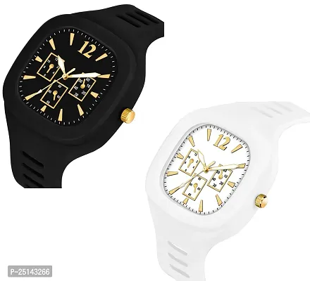 hala - ((Black + White) Miller)  Combo of 2  Watch Special Summer Collection Square Dial with Silicone Strap Analog Watch - For Men-thumb4