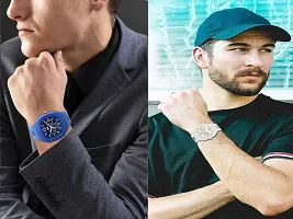 hala - (Blue + White) Miller - Combo of 2  Watch Special Summer Collection Square Dial with Silicone Strap Analog Watch - For Men-thumb2
