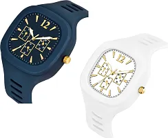 hala - (Blue + White) Miller - Combo of 2  Watch Special Summer Collection Square Dial with Silicone Strap Analog Watch - For Men-thumb3