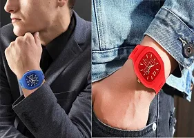 hala - (Blue + Red) Miller - Combo of 2  Watch Special Summer Collection Square Dial with Silicone Strap Analog Watch - For Men-thumb3