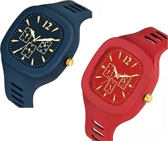 hala - (Blue + Red) Miller - Combo of 2  Watch Special Summer Collection Square Dial with Silicone Strap Analog Watch - For Men-thumb1