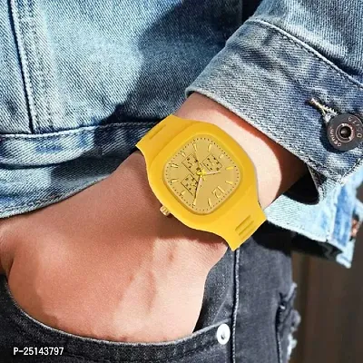 hala - (Yellow + Blue) Miller - Combo of 2  Watch Special Summer Collection Square Dial with Silicone Strap Analog Watch - For Men-thumb3