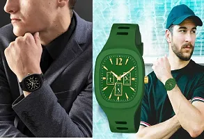 hala - (Black + Green) Miler - Combo of 2  Watch Special Summer Collection Square Dial with Silicone Strap Analog Watch - For Men-thumb4