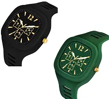 hala - (Black + Green) Miler - Combo of 2  Watch Special Summer Collection Square Dial with Silicone Strap Analog Watch - For Men-thumb1