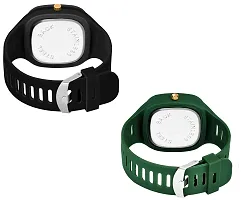 hala - (Black + Green) Miler - Combo of 2  Watch Special Summer Collection Square Dial with Silicone Strap Analog Watch - For Men-thumb2