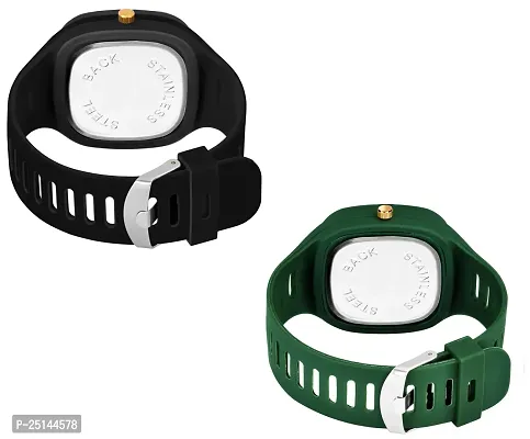 hala - (Black + Green) Miler - Combo of 2  Watch Special Summer Collection Square Dial with Silicone Strap Analog Watch - For Men-thumb3