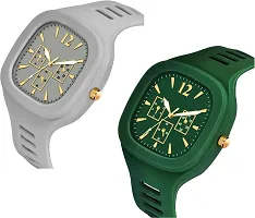 hala - (Grey + Green) Miller - Combo of 2  Watch Special Summer Collection Square Dial with Silicone Strap Analog Watch - For Men-thumb2