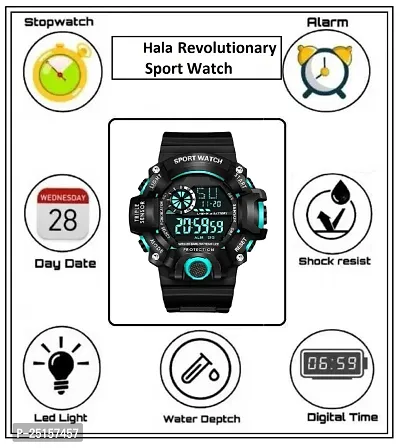 hala - (HALA TURQUOISE-SSA)  Digital Watch - For Men NEW GENERATION TURQUOISE DIAL BLACK STRAP WATCHES-thumb4