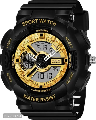 hala - (G-SHOCK-BLACK-STRAP-GOLD-DIAL)  Analog-Digital Military Full Black Sports Fully Waterproof Digital Watch - For Men-thumb0