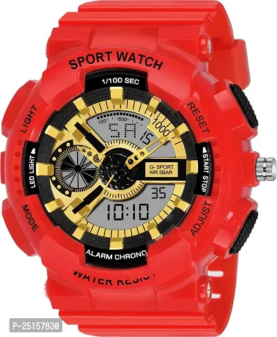 hala - (G-SHOCK-RED-STRAP-GOLD-DIAL)  Analog-Digital Military Full Red Sports Fully Waterproof Digital Watch - For Men
