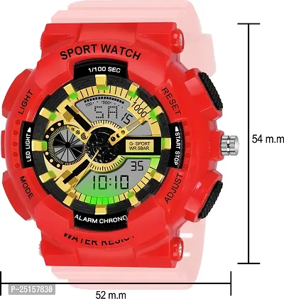 hala - (G-SHOCK-RED-STRAP-GOLD-DIAL)  Analog-Digital Military Full Red Sports Fully Waterproof Digital Watch - For Men-thumb3