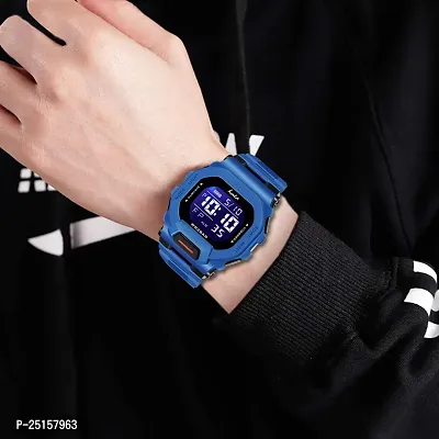 hala - (1035-Blue)  Multi Function Working Premium Quality LED Luminous Light Shockproof Hybrid Square Dial Sports Watch For Mens  Boys-thumb2