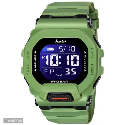 hala - (1035-Green)  Multi Function Working Premium Quality LED Luminous Light Shockproof Hybrid Square Dial Sports Watch For Mens  Boys