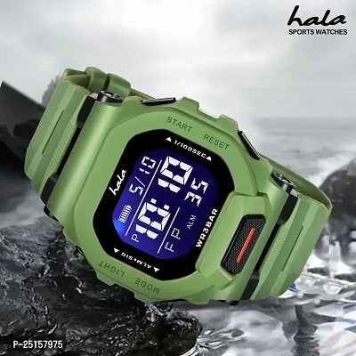 hala - (1035-Green)  Multi Function Working Premium Quality LED Luminous Light Shockproof Hybrid Square Dial Sports Watch For Mens  Boys-thumb2