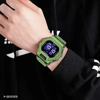 hala - (1035-Green)  Multi Function Working Premium Quality LED Luminous Light Shockproof Hybrid Square Dial Sports Watch For Mens  Boys-thumb3
