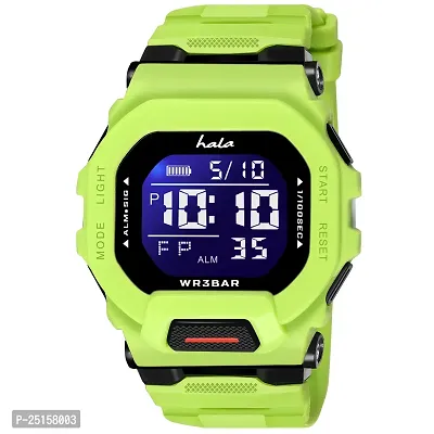 hala - (1035-Parrot Green)  Multi Function Working Premium Quality LED Luminous Light Shockproof Hybrid Square Dial Sports Watch For Mens  Boys