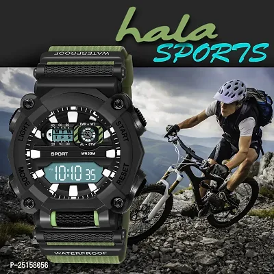 hala - (1040-Green) Stylish Sports Amazing Look Cool Style - HL-1040-Green Atteractive Sports Designer Multi Function Digital Watch - For Men  Boys-thumb2