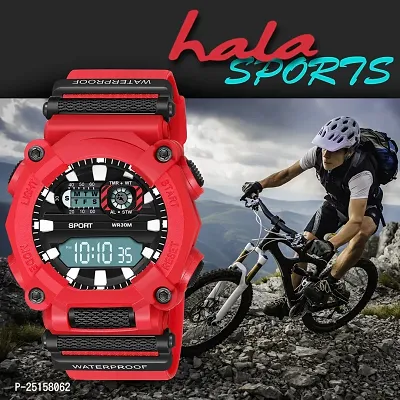 hala - (1040-Red) Stylish Sports Amazing Look Cool Style - HL-1040-Red Atteractive Sports Designer Multi Function Digital Watch - For Men  Boys-thumb3