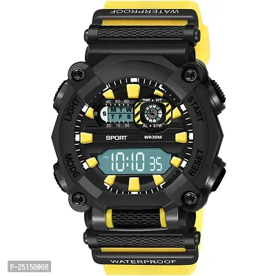 hala - (1040-Yellow) Stylish Sports Amazing Look Cool Style - HL-1040-Yellow Atteractive Sports Designer Multi Function Digital Watch - For Men  Boys-thumb0