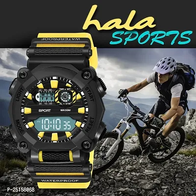 hala - (1040-Yellow) Stylish Sports Amazing Look Cool Style - HL-1040-Yellow Atteractive Sports Designer Multi Function Digital Watch - For Men  Boys-thumb2