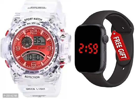 hala - (LED-TRANSPARENT-RED-SQUARE) Combo of 2  Red Dial Synthetic Transparent Digital Watch - For Boys  Girls 819 Transparent Strap Sports Watch-thumb0