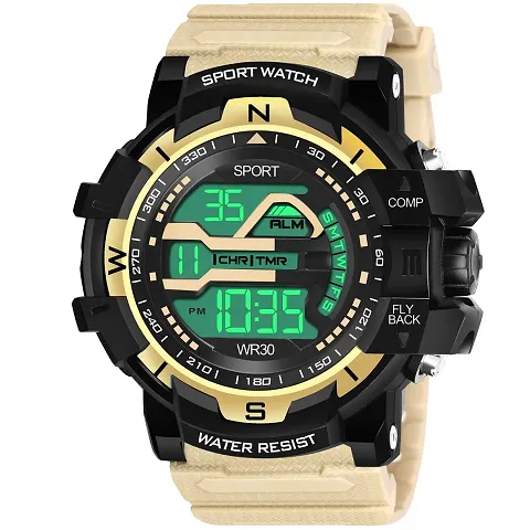 Function Working Premium Quality LED Light For Mens Boys Digital Watch Digital Watch - For Men HL-1061-Beige Sports Water Resistant Mens Watch