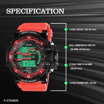 Multi Function Working Premium Quality LED Light For Mens  Boys Digital Watch Digital Watch - For Men HL-1061-Red Sports Water Resistant Mens Watch-thumb4