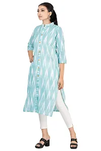 GMH Women's Pure Cotton Ikkat Printed Kurta/Kurti (Medium) Aqua-thumb2