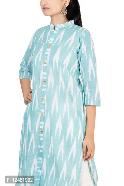 GMH Women's Pure Cotton Ikkat Printed Kurta/Kurti (Medium) Aqua-thumb4