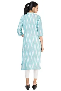 GMH Women's Pure Cotton Ikkat Printed Kurta/Kurti (Medium) Aqua-thumb1