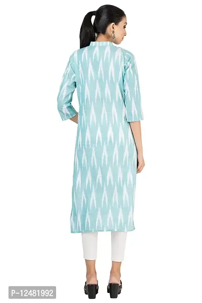 GMH Women's Pure Cotton Ikkat Printed Kurta/Kurti (Medium) Aqua-thumb2