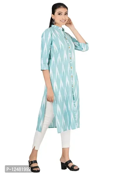 GMH Women's Pure Cotton Ikkat Printed Kurta/Kurti (Medium) Aqua-thumb5