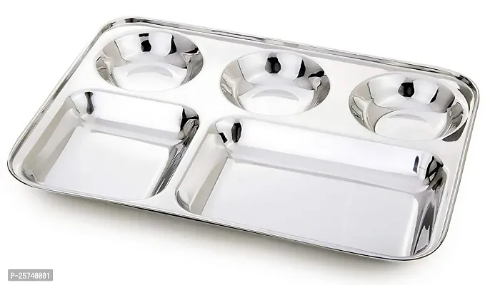 LUXURIA 5 in 1 Small Round Extra Deep Compartment Divided Stainless Steel Plate/Thali - Set of 1