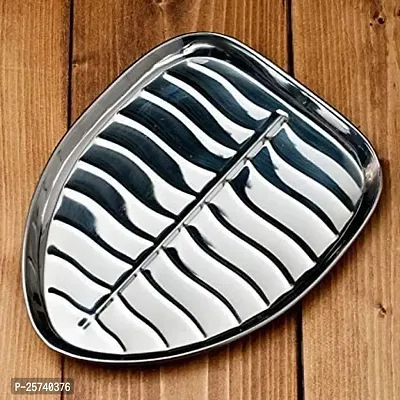 JONTY Heavy Duty Stainless Steel Banana Leaf Shape Dinner Plate Mess Trays for Kids Lunch, Camping, Events  Every Day Use Kitchenware in Various Length Sizes (28 cm)-thumb0