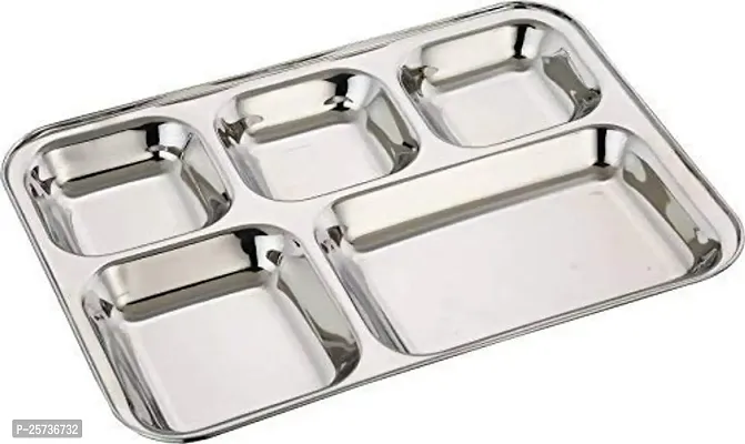 LUXURIA 5 in 1 Square Extra Deep Compartment Divided Stainless Steel Plate/Thali (1)