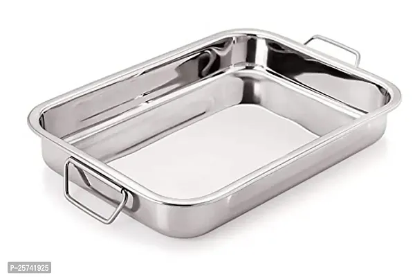 Jonty Luxuria High Grade Stainless Steel Lasagna Tray with Handle for Serving Any Foods (Silver, 26 x 20), 1 Piece Tray