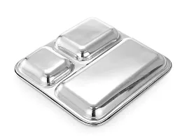 LUXURIA Heavy Duty Stainless Steel Square Small Dinner Plate with 3 Sections Divided Mess Trays for Kids Lunch, Camping, Events  Every Day Use Kitchenware (Set of 1)-thumb1