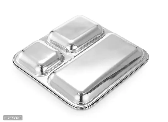 LUXURIA Heavy Duty Stainless Steel Square Small Dinner Plate with 3 Sections Divided Mess Trays for Kids Lunch, Camping, Events  Every Day Use Kitchenware (Set of 1)-thumb2
